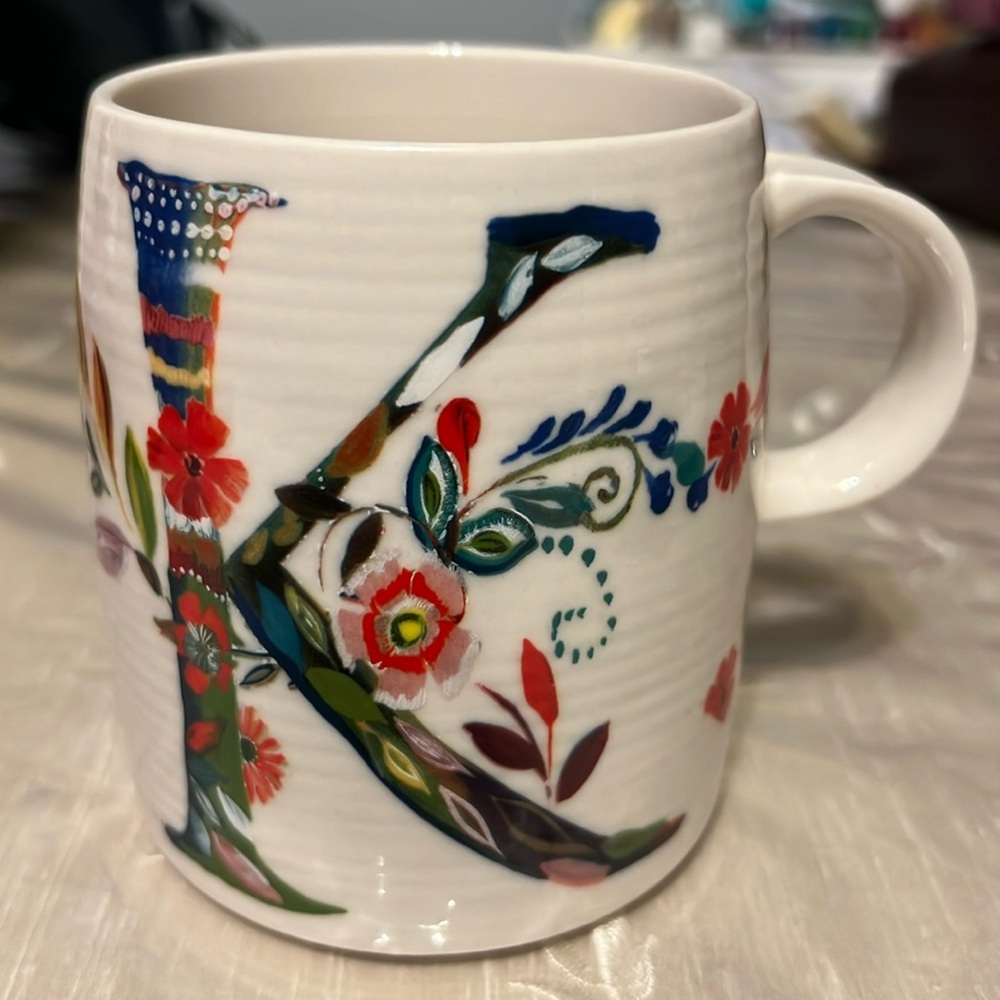 Starla M. Halfmann Floral Monogram Mug Letter K Anthropologie